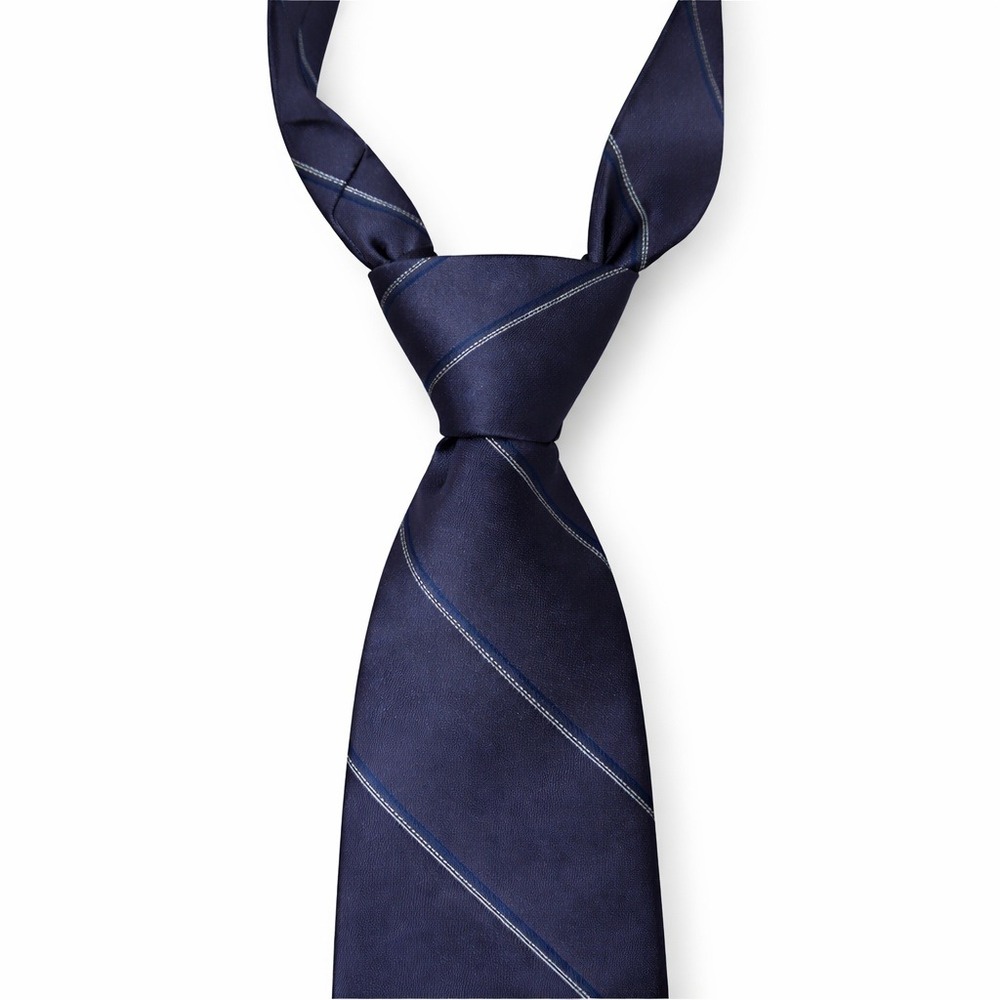 Yves Saint Laurent Mens Silk Tie Gray Diagonal Stripe YSL Logo Necktie